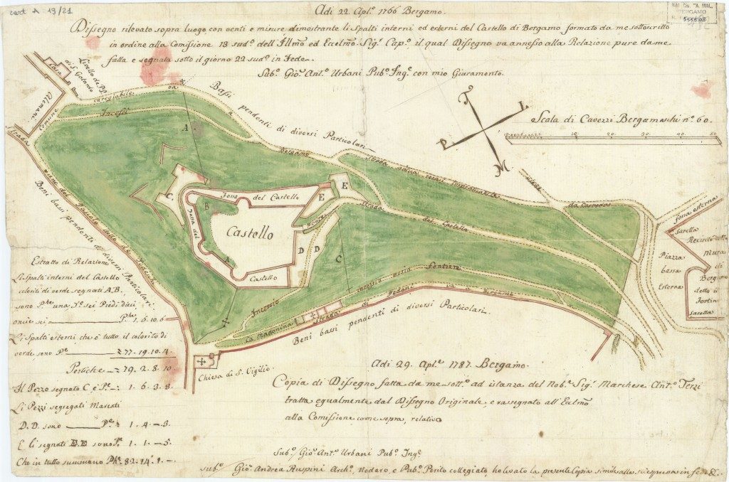 Disegno rilevato... del Castello di Bergamo, 1766, Cart. A 19/21